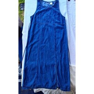 Women Erika & Co Maxi Denim Blue Jean dress Size Large Pull Over Sleeveless Vtg